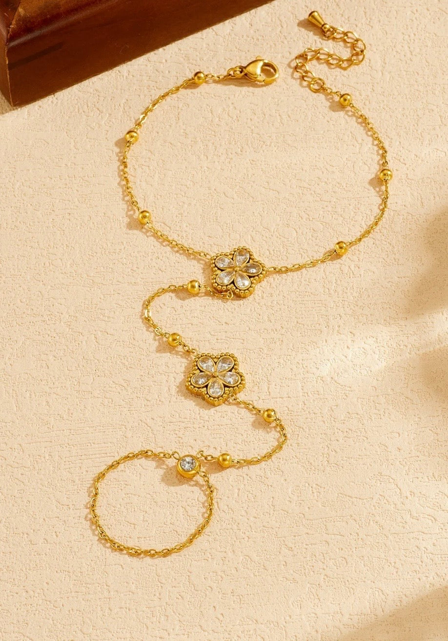 Pulsera de Anillo diseño Floral Dorada