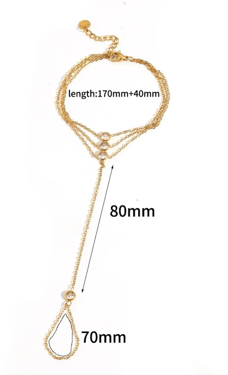 Triple Pulsera con Anillo Integrado con Zirconias