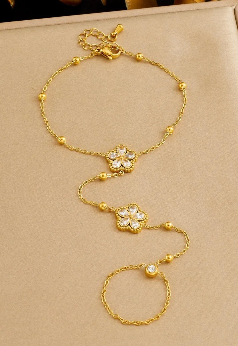 Pulsera de Anillo diseño Floral Dorada
